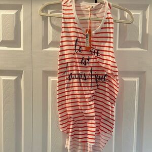 Sundry White Tank with Coral Stripes